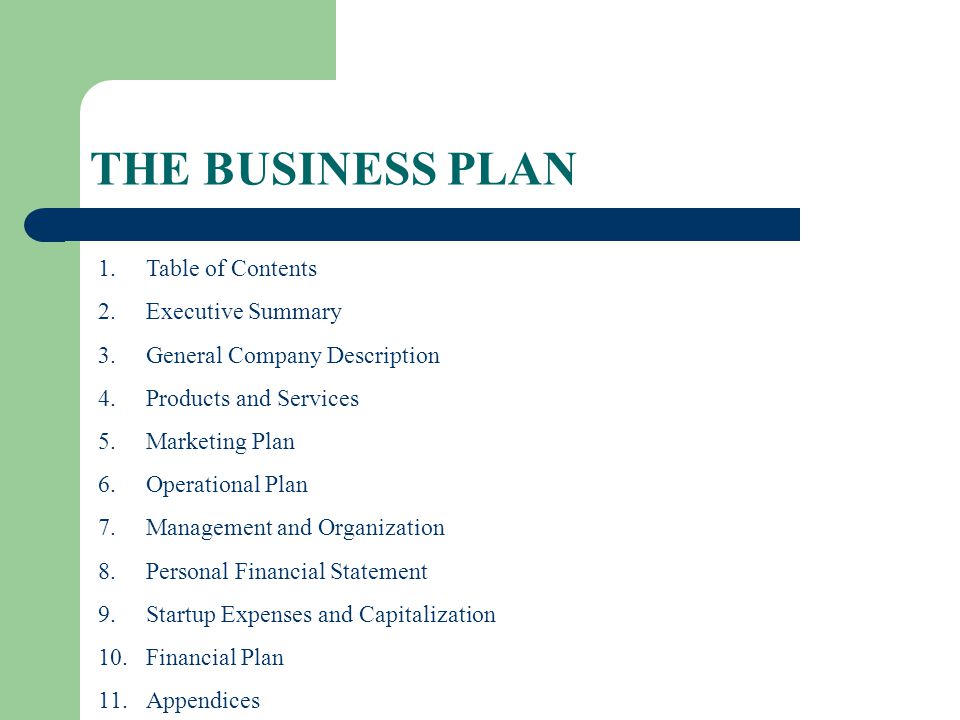 Contents of an executive summary of a business plan
